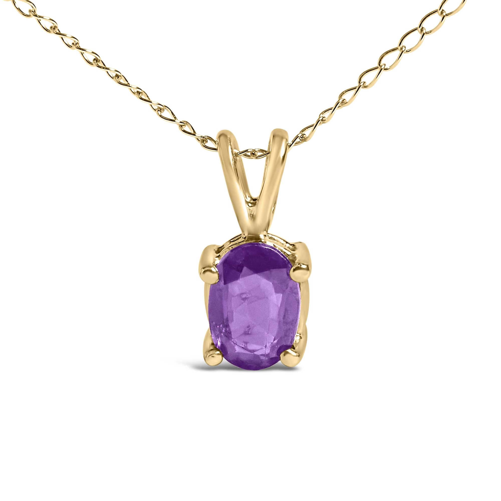14K Gold 6x4MM Oval Shaped Gemstone Solitaire Pendant Necklace