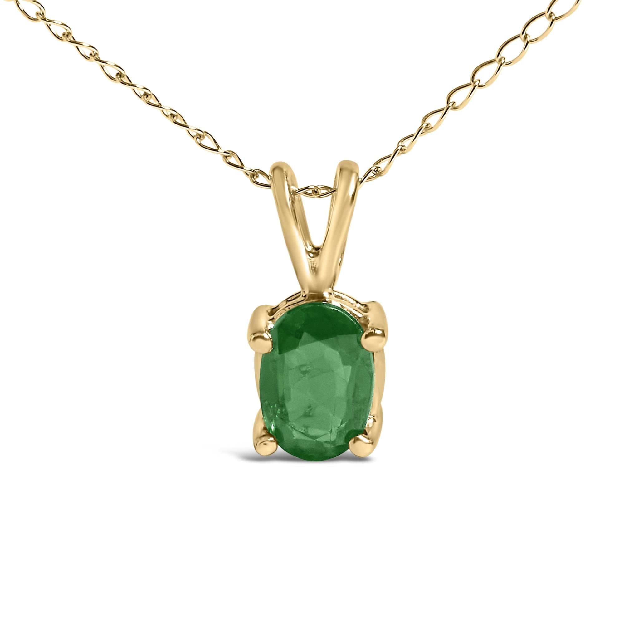 14K Gold 6x4MM Oval Shaped Gemstone Solitaire Pendant Necklace