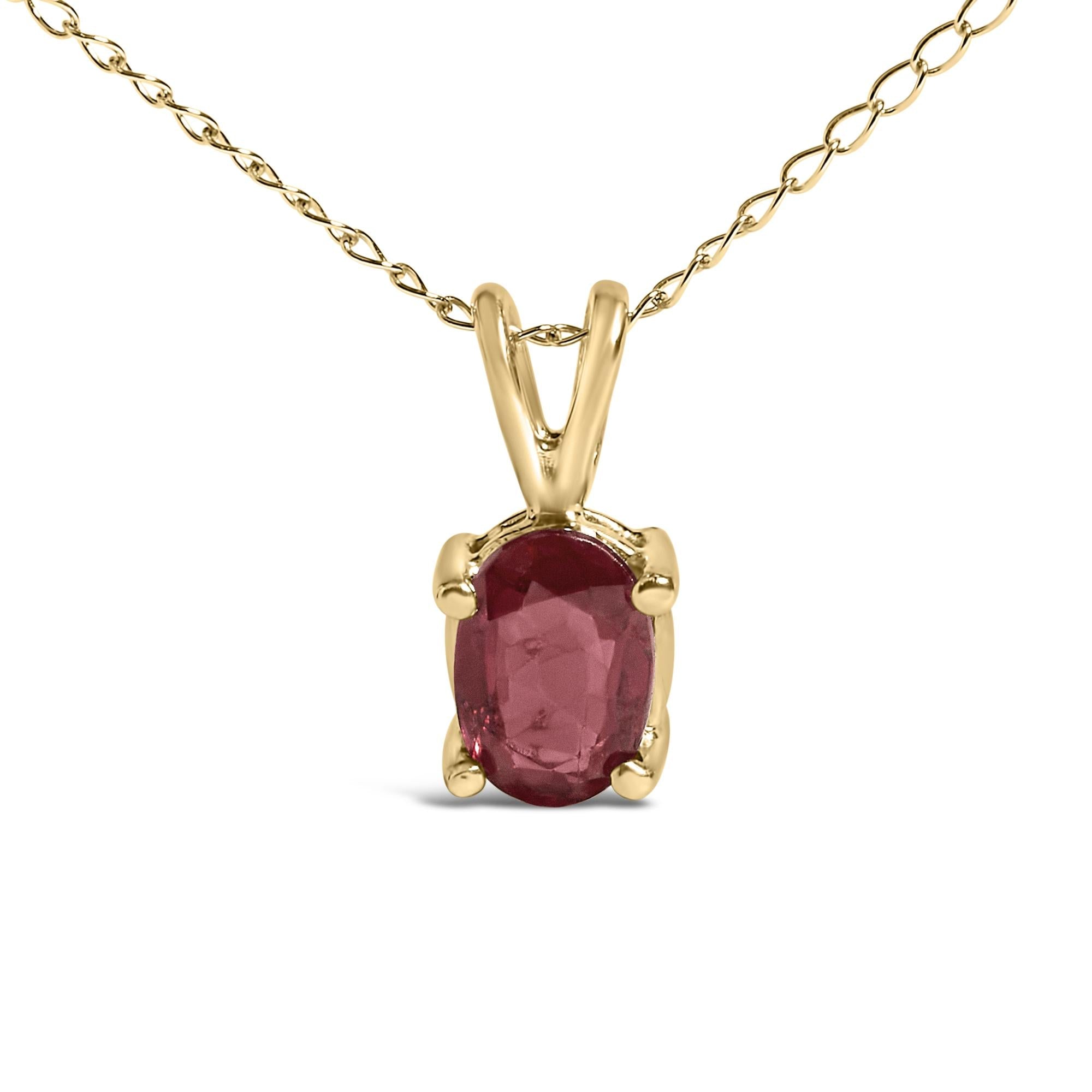 14K Gold 6x4MM Oval Shaped Gemstone Solitaire Pendant Necklace