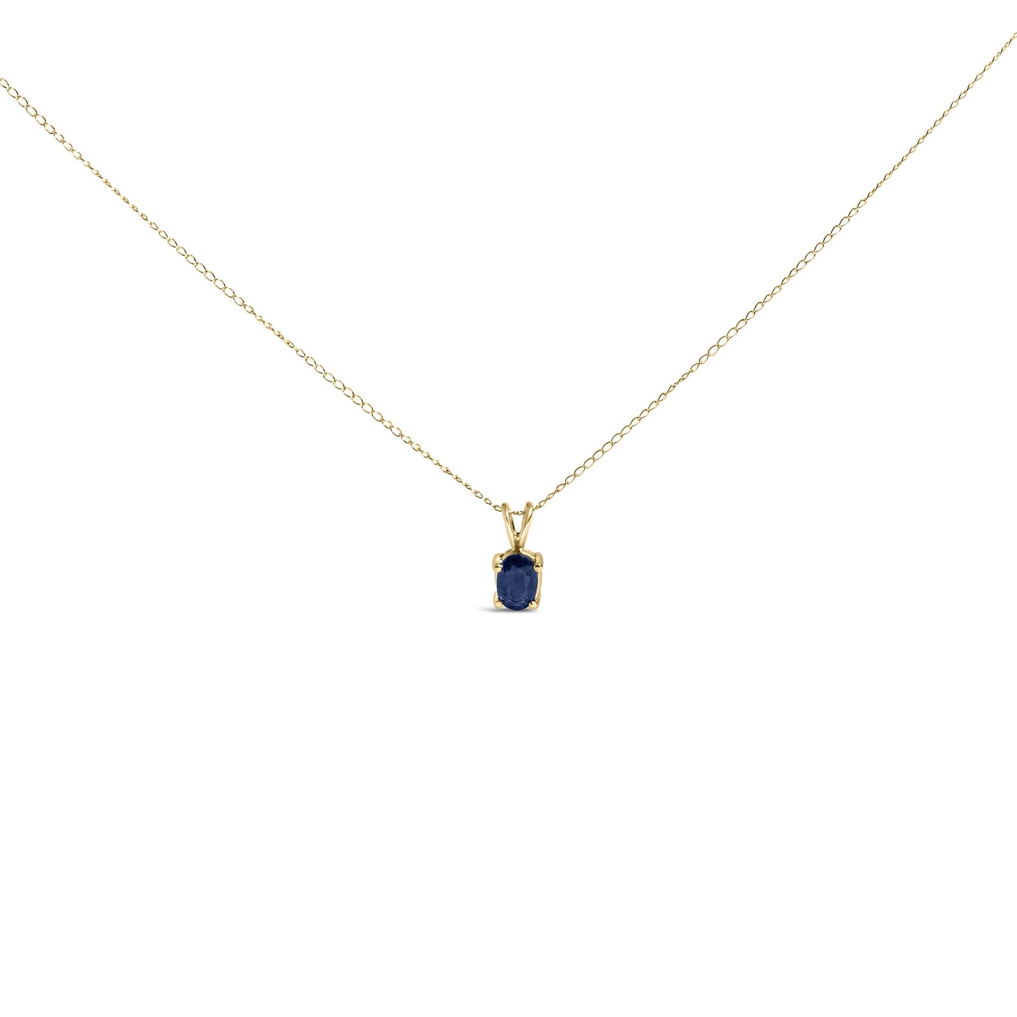 14K Gold 6x4MM Oval Shaped Gemstone Solitaire Pendant Necklace