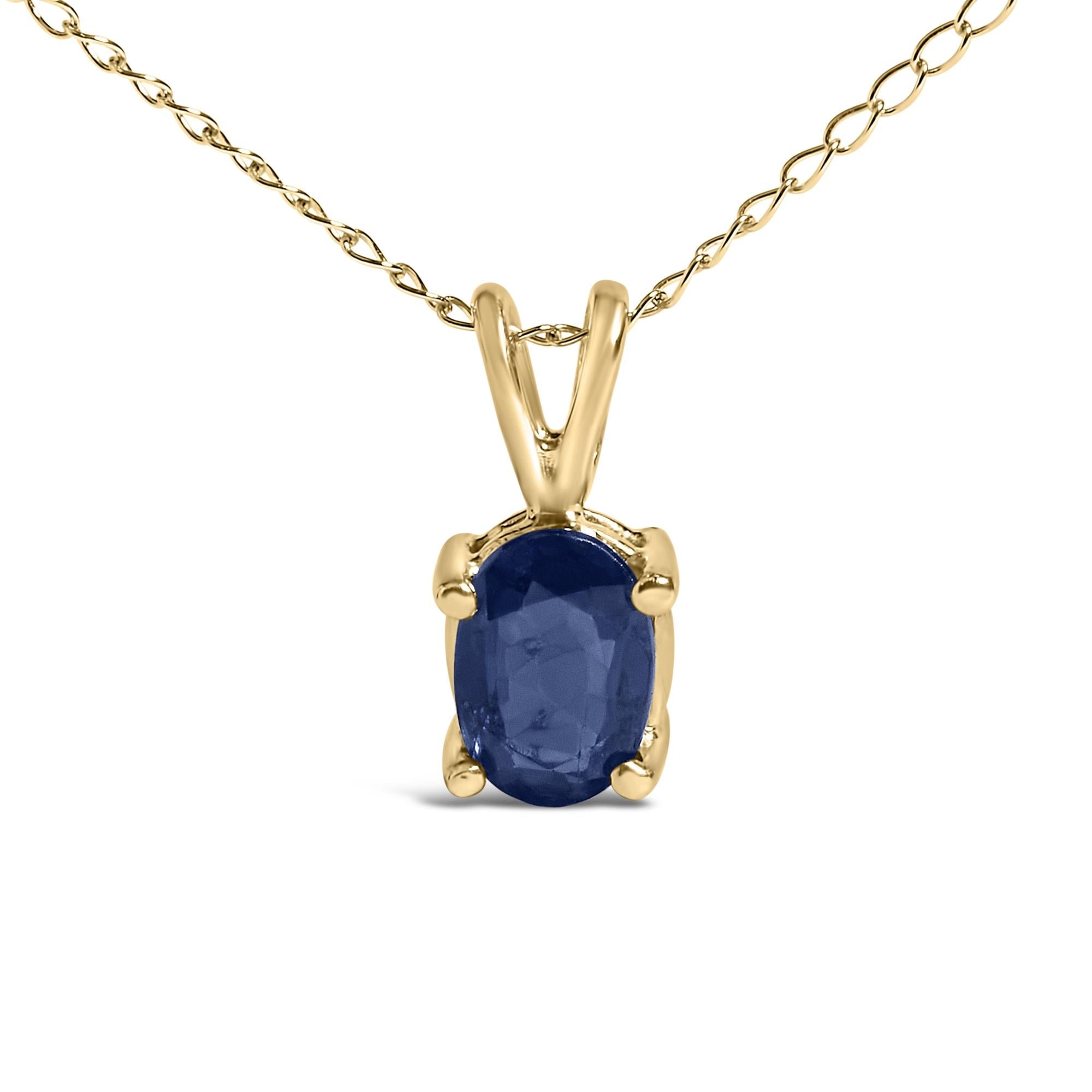 14K Gold 6x4MM Oval Shaped Gemstone Solitaire Pendant Necklace