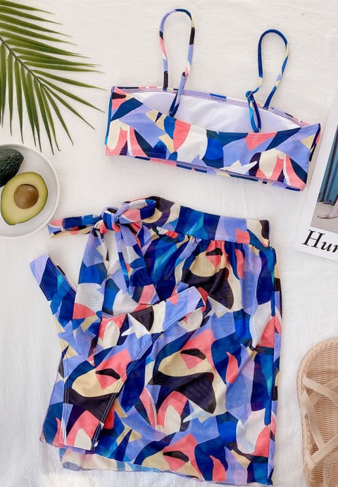 3pack Allover Graphic Bikini Swimsuit & Beach Skirt