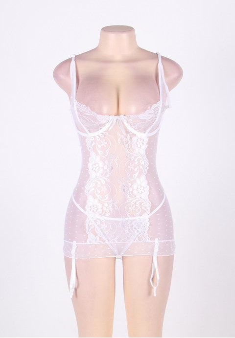 White Plus Size Polka Dot Sheer Babydoll