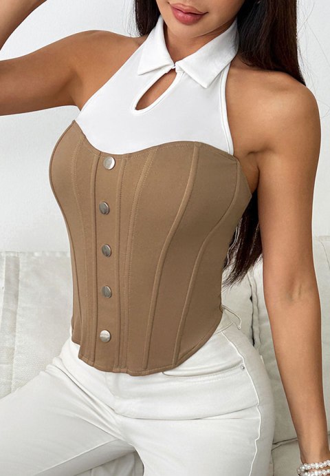 Stylish Two-Tone Bustier with Keyhole Neckline