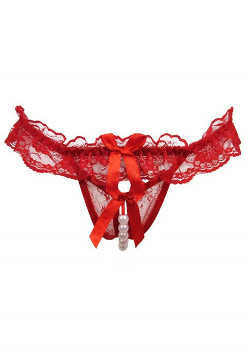 Hiden Pearl Beading Lace G-string