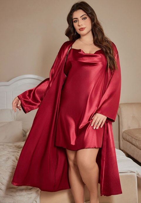 Pretty Red Satin Loungewear Slip with Robe
