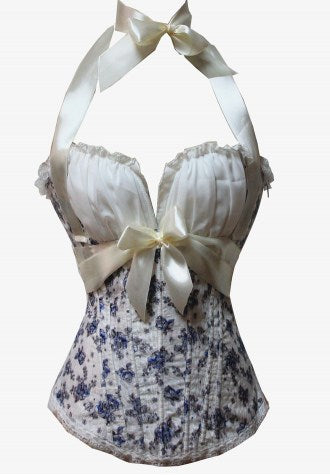 Satin Halter Neck Floral Lace Corset