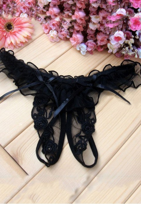 Sheer Mesh Crotchless Bowtie G-string