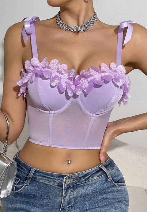 Feminine 3D Floral Bustier Top