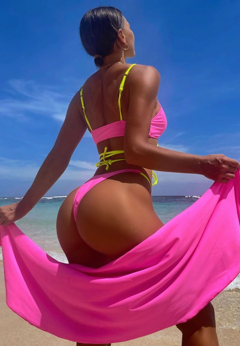 Wrap Tie Back Bikini Swimsuit With Knot Beach Skirt