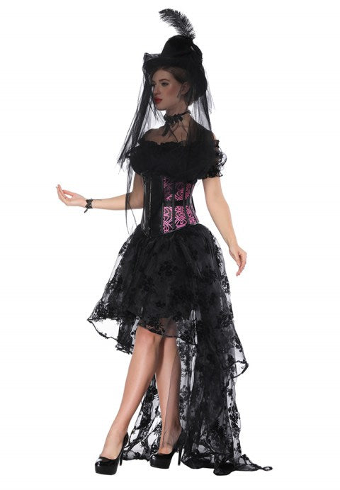 Lace Blouse, Overbust Corset And High Low Skirt