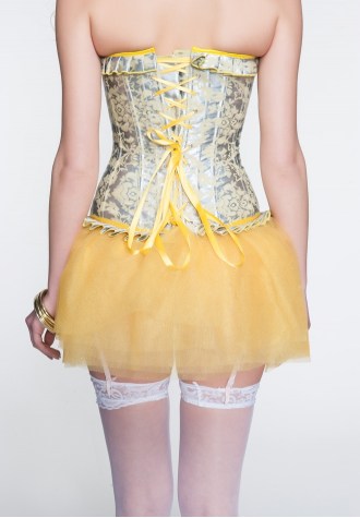 Ruffles Trim Royal Floral Print Overbust Corset