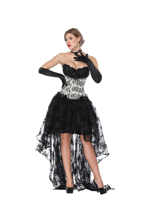 Sexy Sweetheart Jacquard Overbust Corset And High Low Skirt