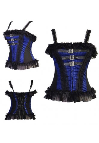 Alluring Lace Trim Buckle Straps Corset Bustier