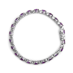.925 Sterling Silver 9 1/2 Cttw Alternating Oval Amethyst and White Diamond Accent Link Tennis Bracelet (I-J Color, I3 Clarity) - 7.25" Inches
