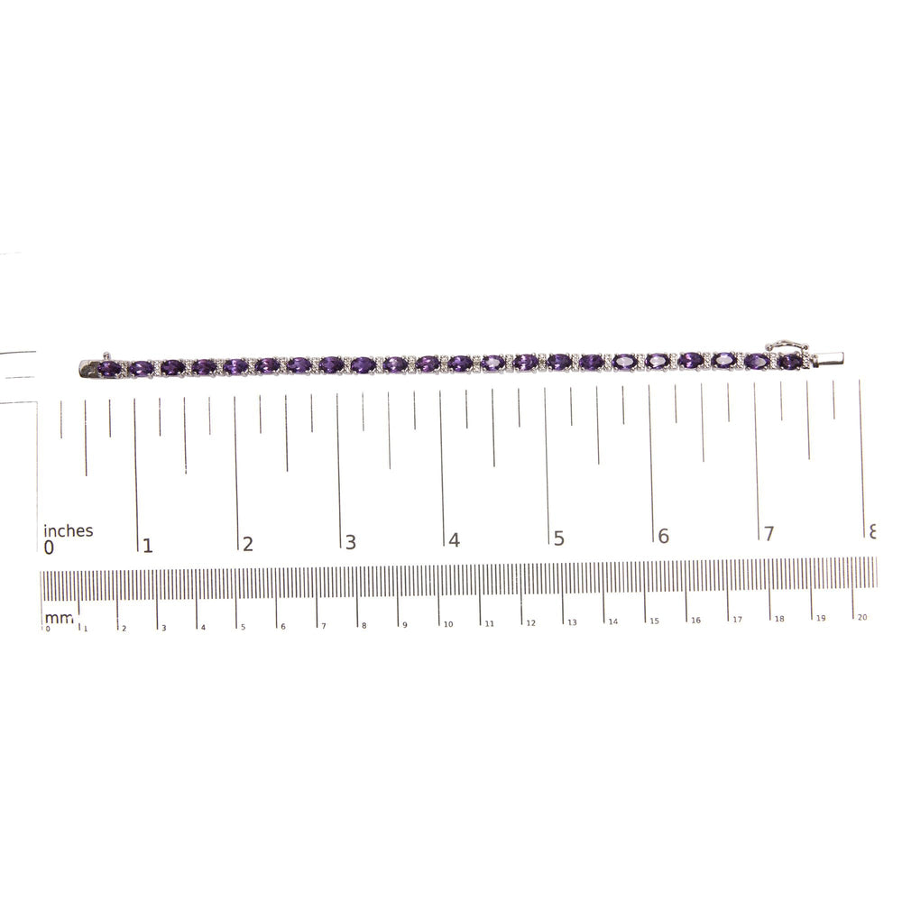 .925 Sterling Silver 9 1/2 Cttw Alternating Oval Amethyst and White Diamond Accent Link Tennis Bracelet (I-J Color, I3 Clarity) - 7.25" Inches