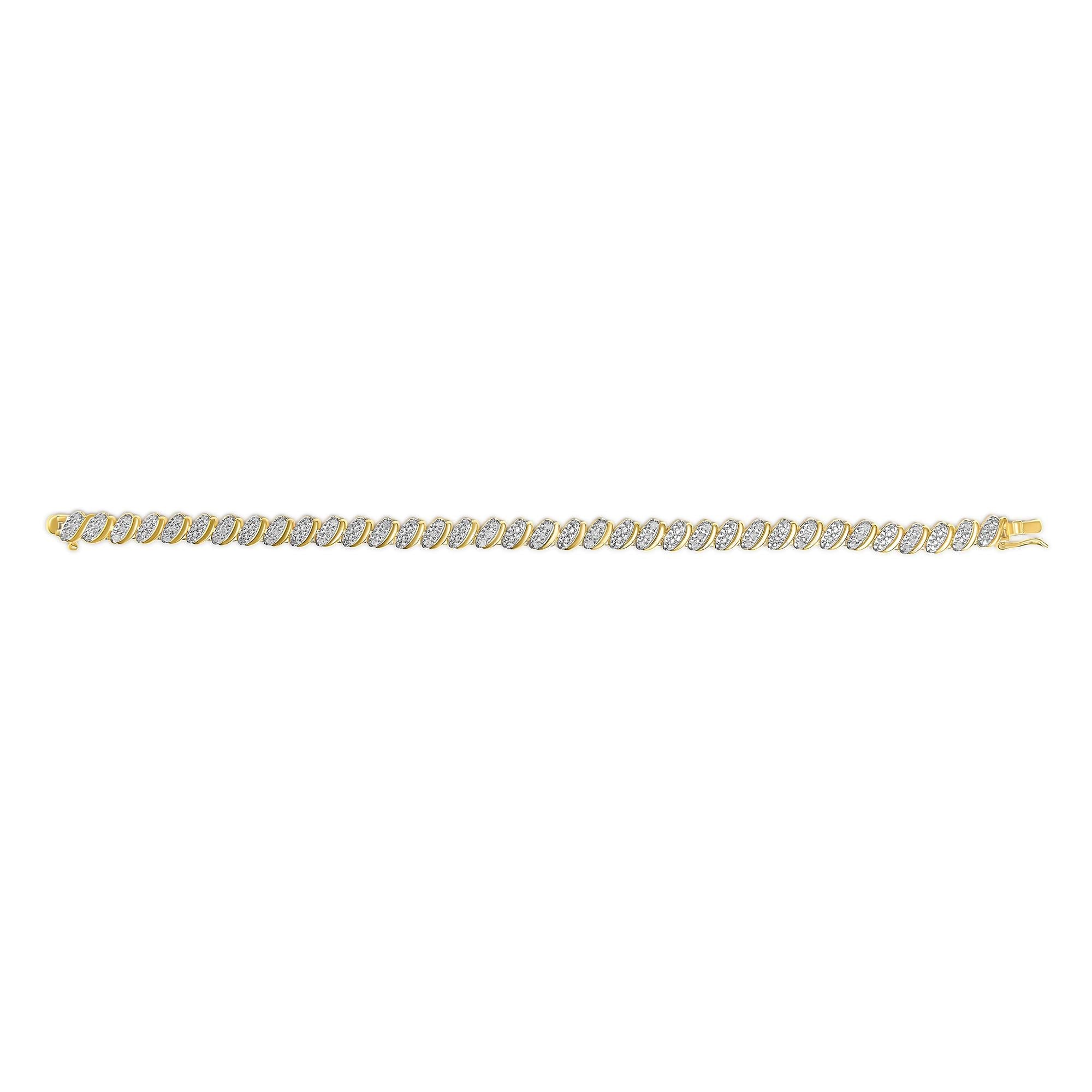 10K Yellow Gold Plated .925 Sterling Silver 1/2 Cttw Diamond Oval Link Bracelet (I-J Color, I3 Clarity) - 7.75 Inches