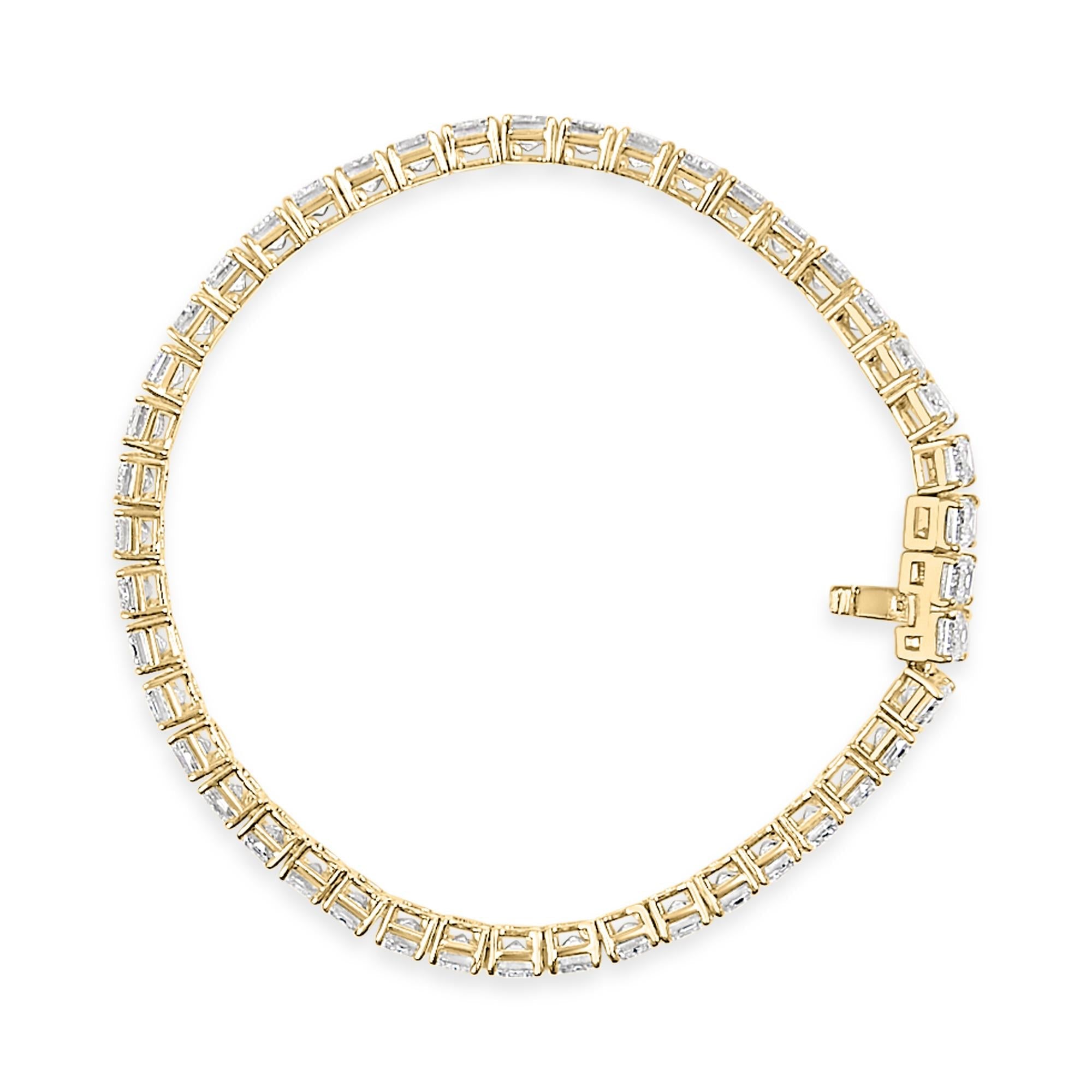 IGI Certified 14K Yellow Gold 18 1/2 Cttw Emerald Cut Lab Grown Diamond Tennis Bracelet