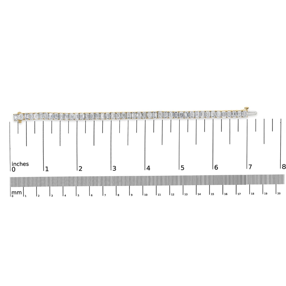 IGI Certified 14K Yellow Gold 18 1/2 Cttw Emerald Cut Lab Grown Diamond Tennis Bracelet