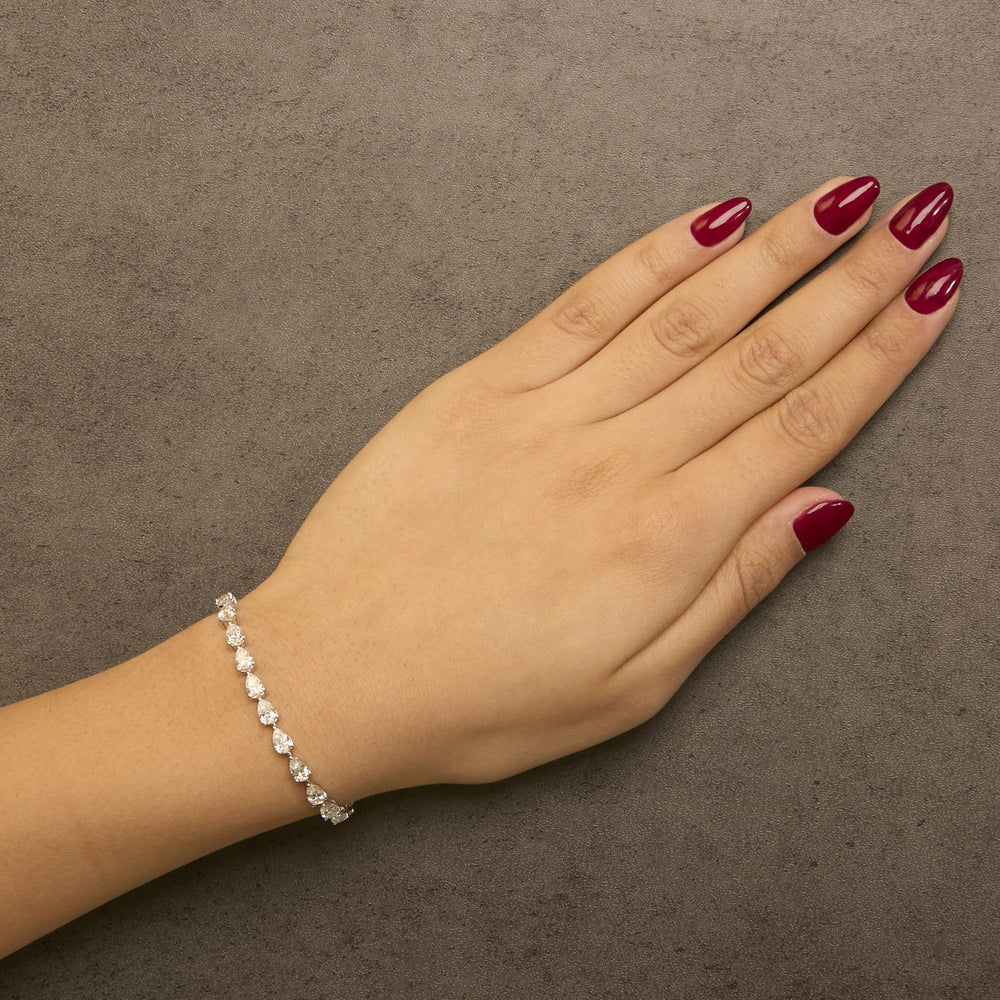 IGI Certified 14K White Gold 8.0 Cttw Pear Cut Lab Grown Diamond Tennis Bracelet
