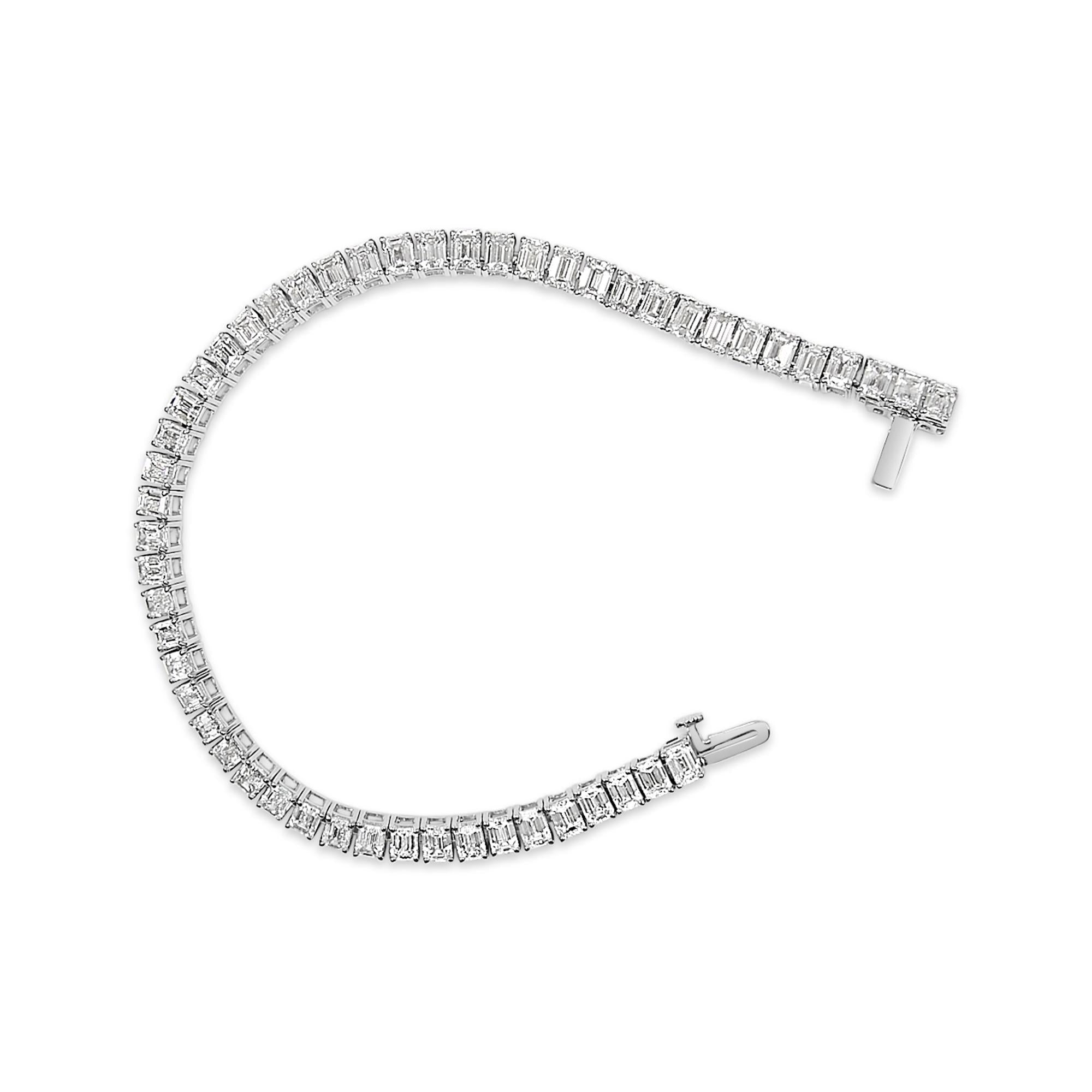 IGI Certified 14K White Gold 10.0 Cttw Emerald Cut Lab Grown Diamond Tennis Bracelet