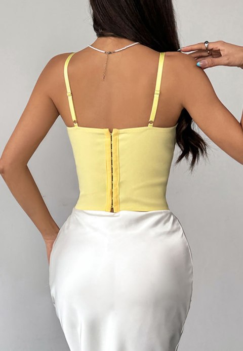 Chic Lemon Yellow Bustier with Lace Trim