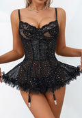 Seductive Black Lace Corset Dress with Polka Dots