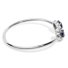 Sterling Silver Diamond Accent Created Blue Sapphire Floral Design Bangle Bracelet