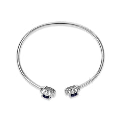 Sterling Silver Diamond Accent Created Blue Sapphire Floral Design Bangle Bracelet