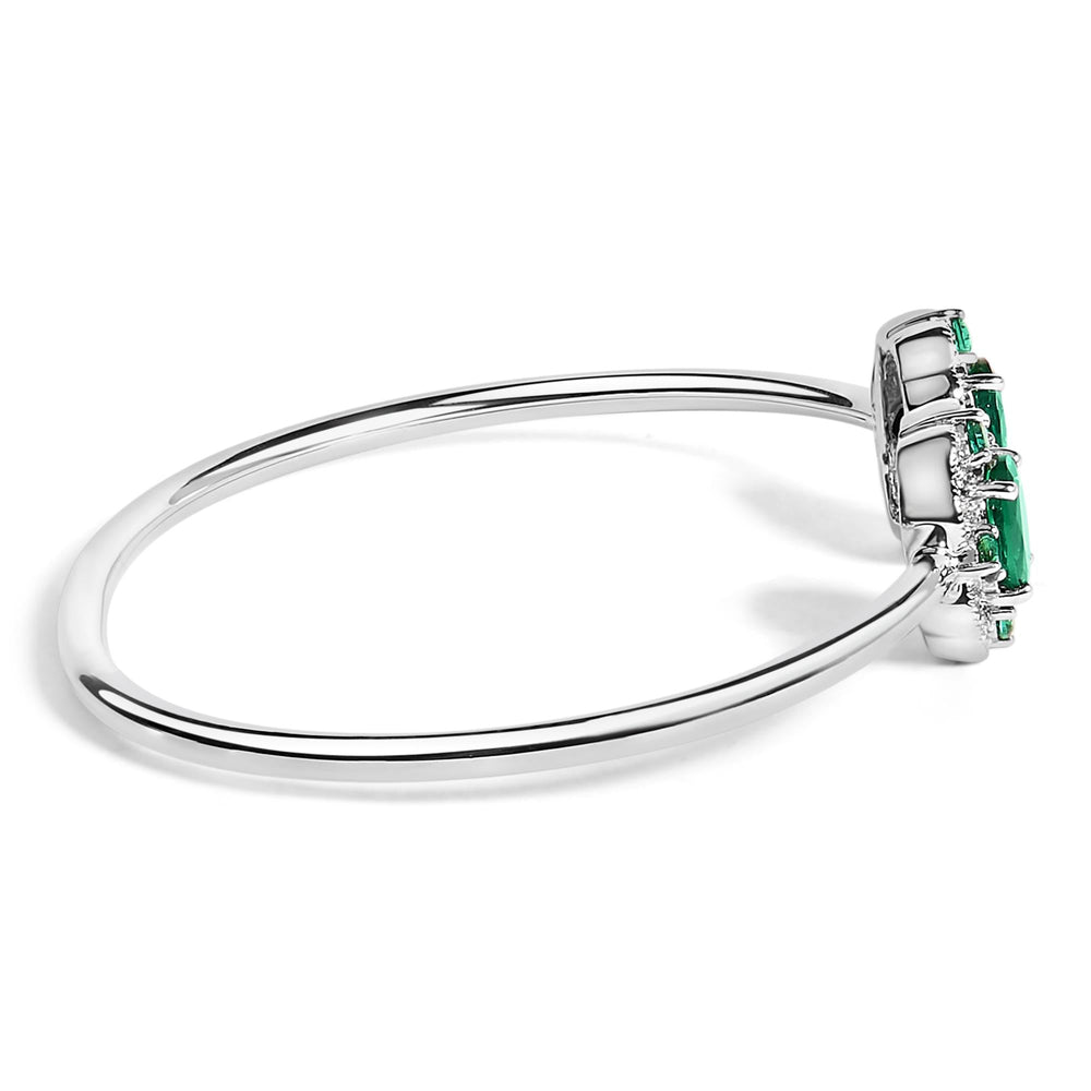Sterling Silver White Topaz and Green Emerald Floral Bangle Bracelet