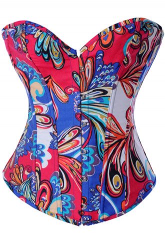 Impressionistic design printing Denim Corset
