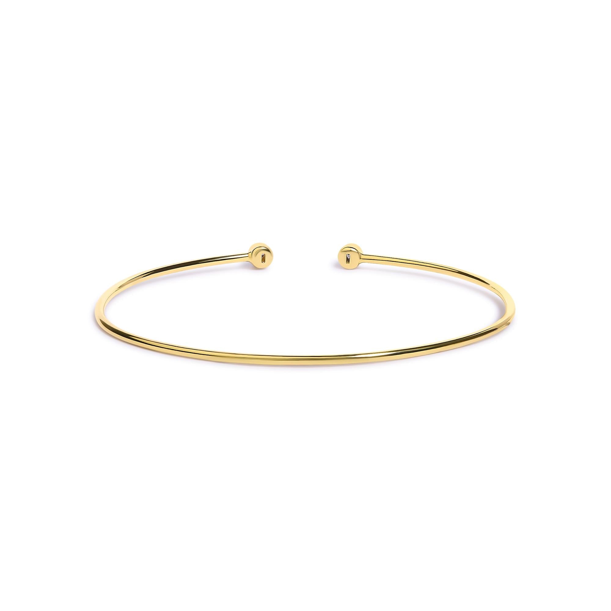10K Yellow Gold plated Sterling Silver Lab Grown Diamond Accent Bezel Cuff Bangle Bracelet