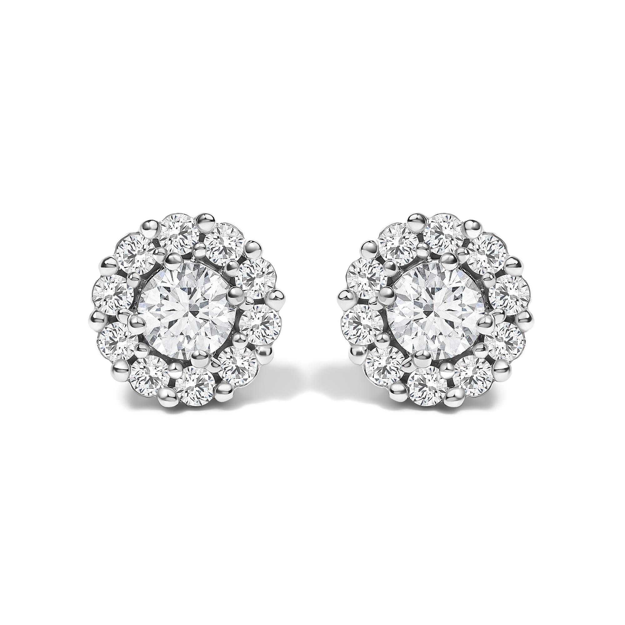 10K White Gold 1 1/2 Cttw Lab Grown Diamond Halo Stud Earrings