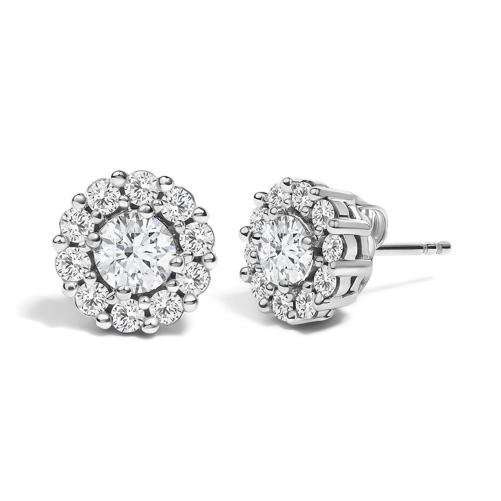 10K White Gold 1 1/2 Cttw Lab Grown Diamond Halo Stud Earrings