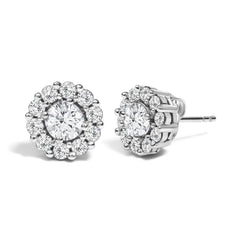 10K White Gold 1 1/2 Cttw Lab Grown Diamond Halo Stud Earrings