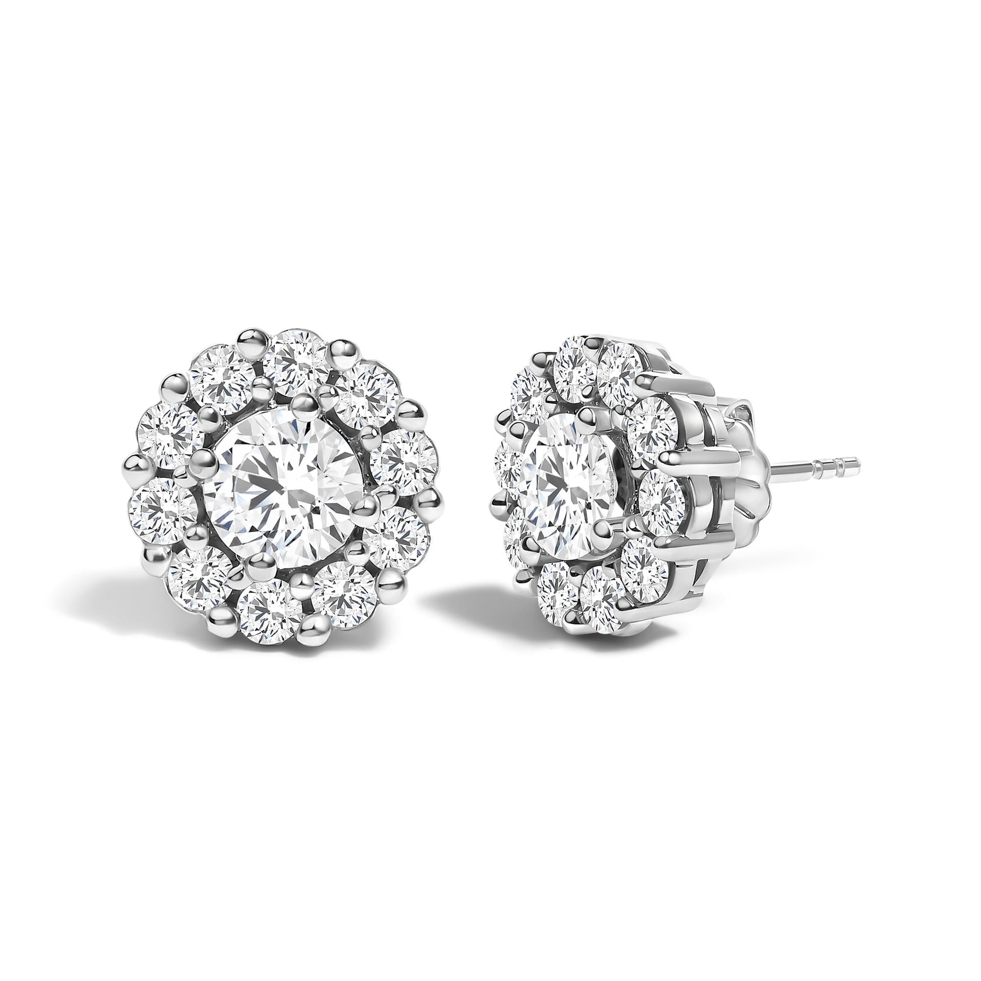 10K White Gold 3.0 Cttw Lab Grown Diamond Halo Stud Earrings