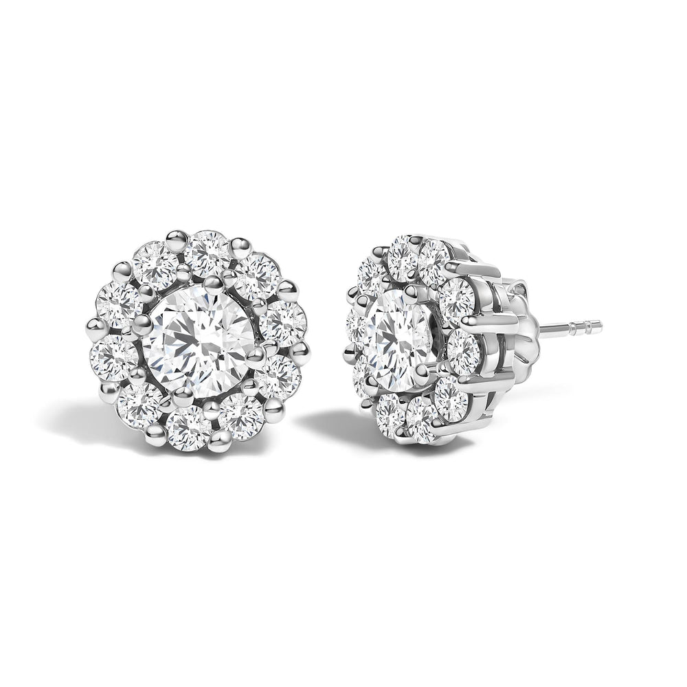 10K White Gold 3.0 Cttw Lab Grown Diamond Halo Stud Earrings