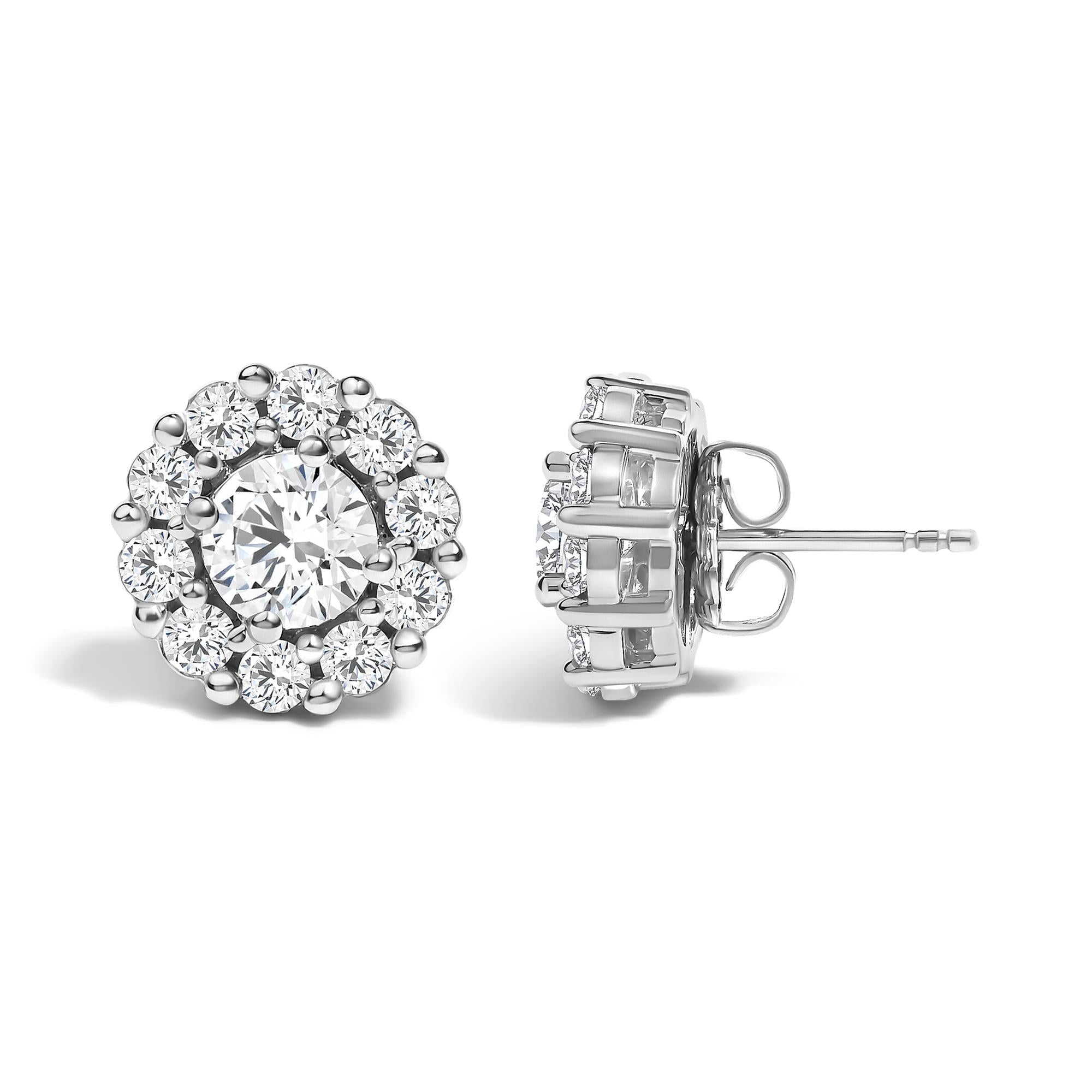 10K White Gold 3.0 Cttw Lab Grown Diamond Halo Stud Earrings