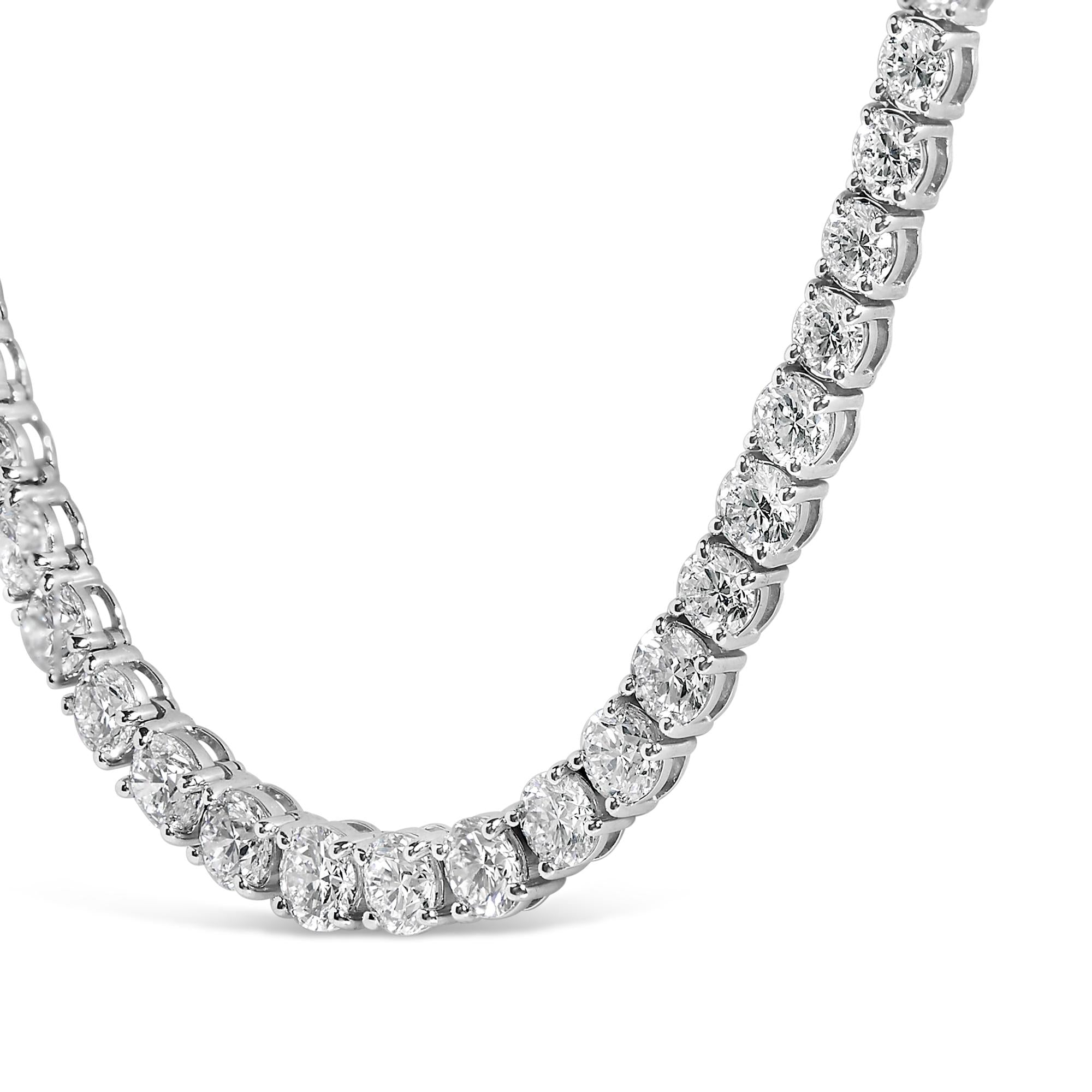 14K White Gold 16.00 Cttw Lab Grown Diamond Graduated Riviera Tennis Necklace  - 17 inch