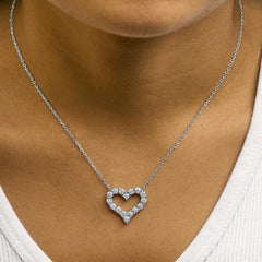 14K White Gold 1 1/2 Cttw Lab Grown Diamond Open Heart Pendant Necklace - 17" Inches