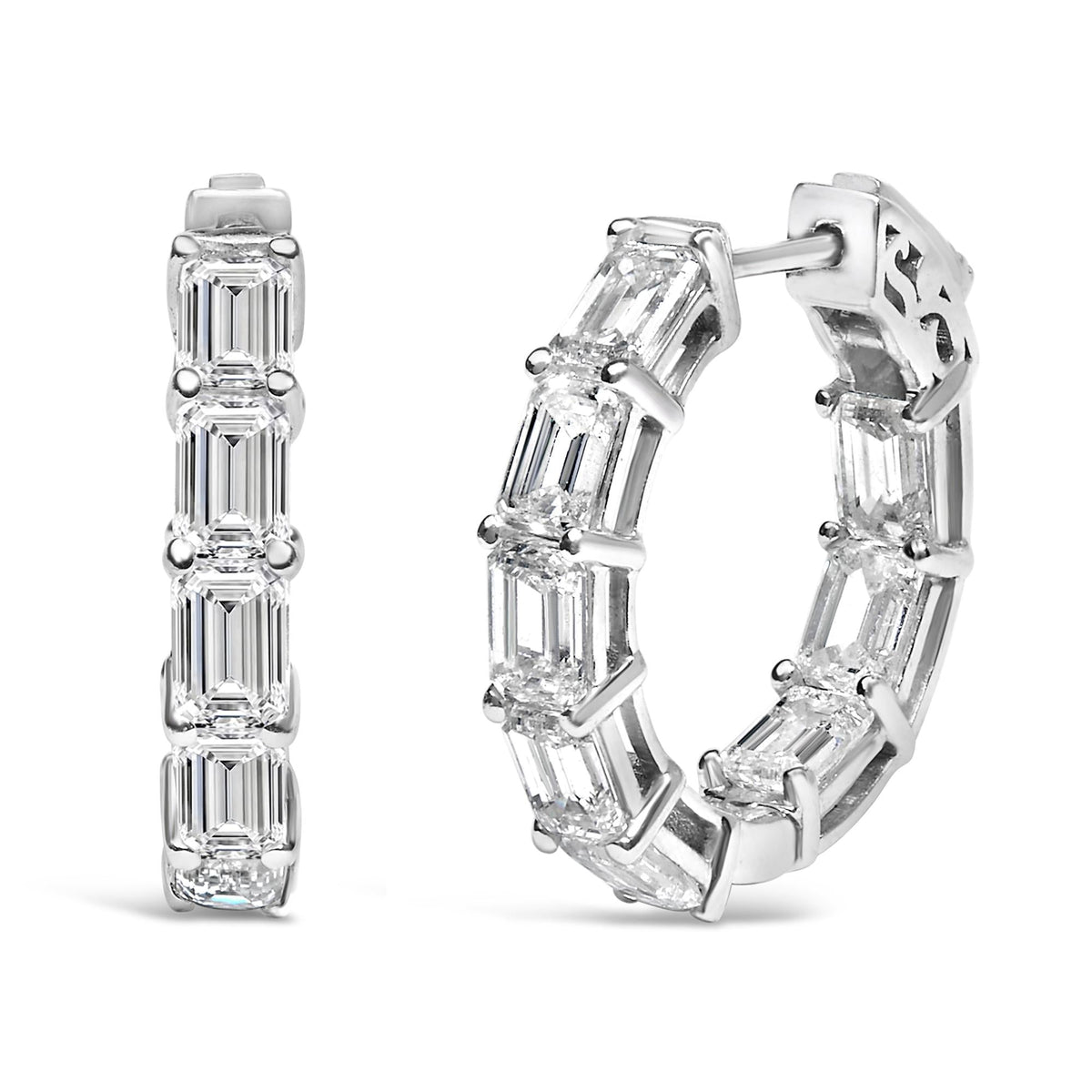 14K White Gold 5 1/10 Cttw Emerald Cut Lab Grown Diamond Inside Out Hoop Earrings