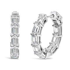 14K White Gold 5 1/10 Cttw Emerald Cut Lab Grown Diamond Inside Out Hoop Earrings
