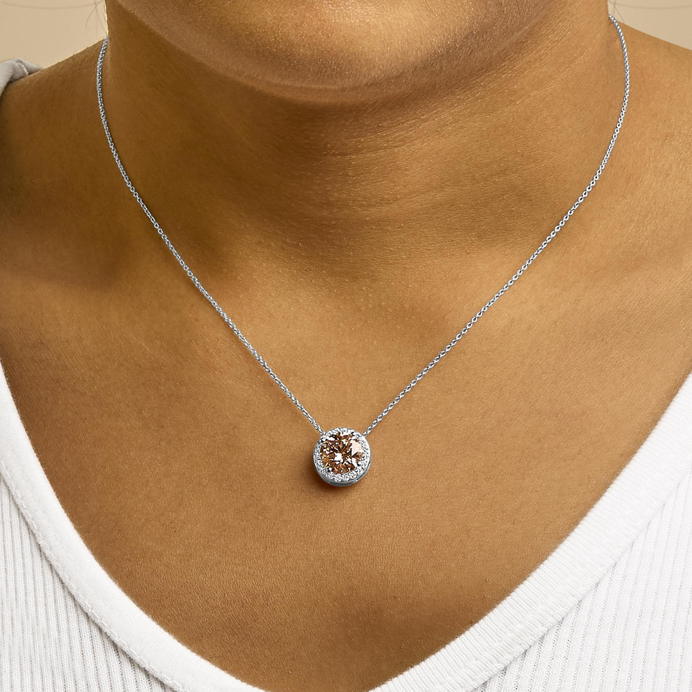 14K White Gold 2 3/8 Cttw Lab Grown Pink Diamond Solitaire with Halo Pendant Necklace - 17" Inches