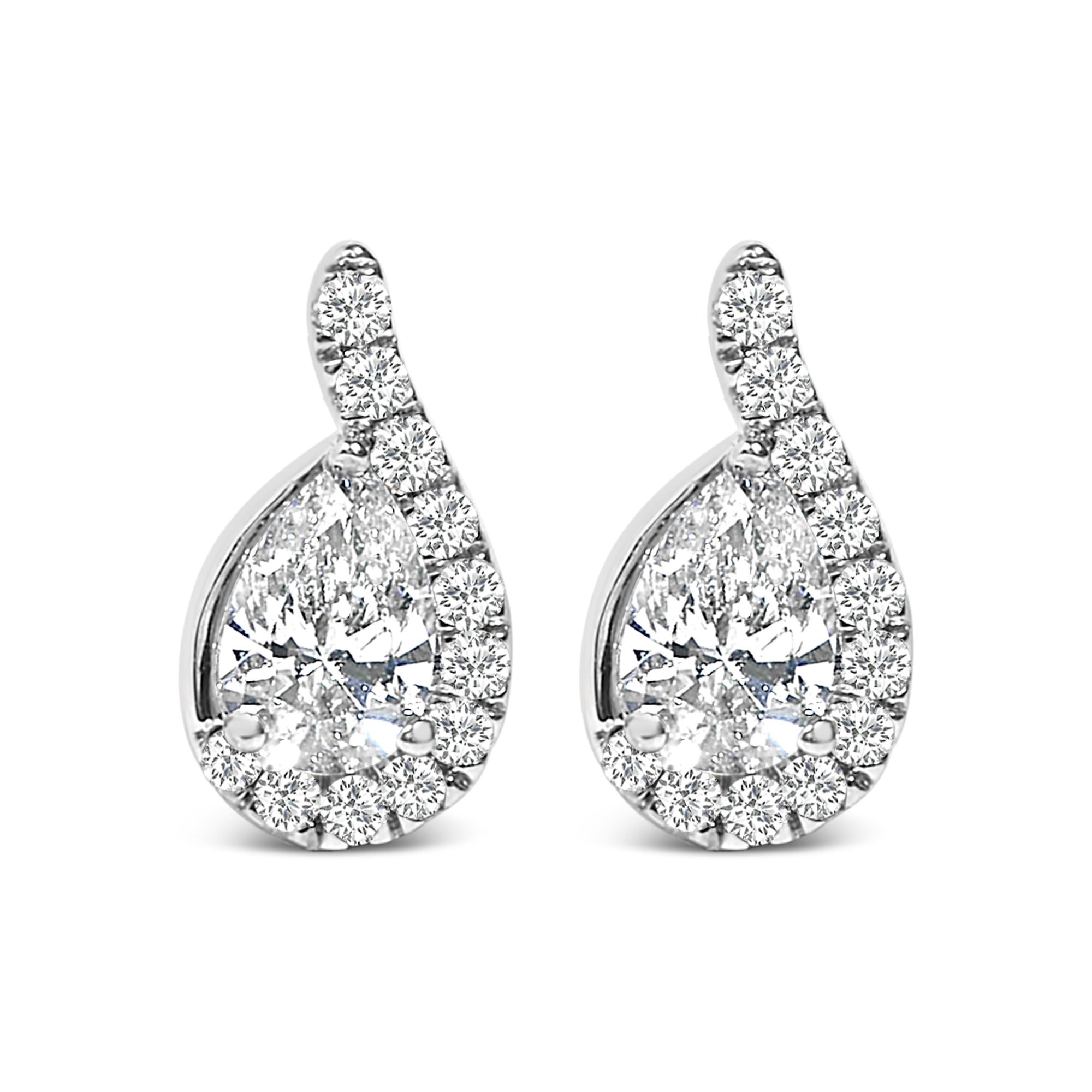 14K White Gold 5/8 Cttw Lab Grown Diamond Tear Drop Halo Stud Earring