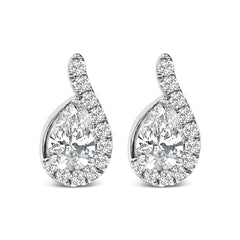 14K White Gold 5/8 Cttw Lab Grown Diamond Tear Drop Halo Stud Earring