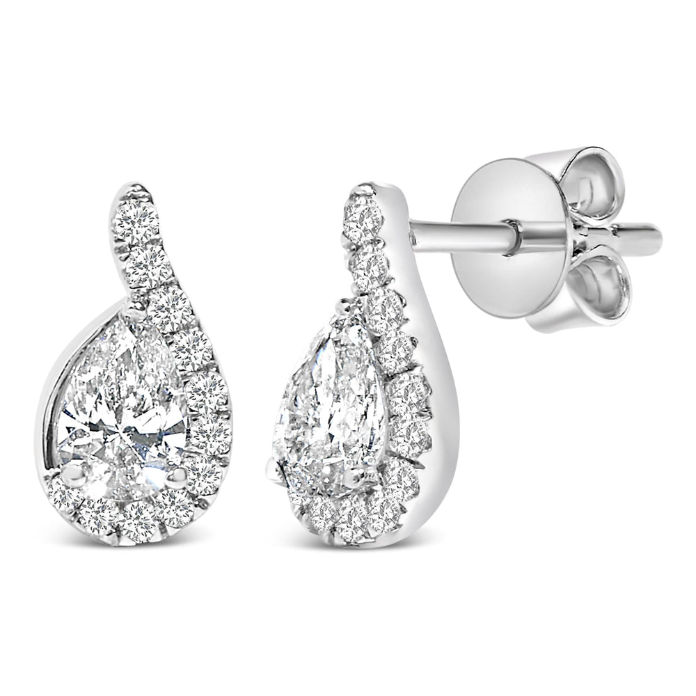 14K White Gold 5/8 Cttw Lab Grown Diamond Tear Drop Halo Stud Earring