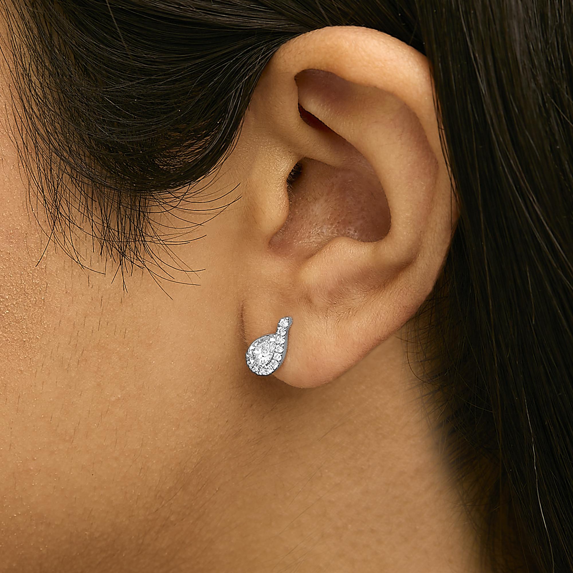 14K White Gold 5/8 Cttw Lab Grown Diamond Tear Drop Halo Stud Earring