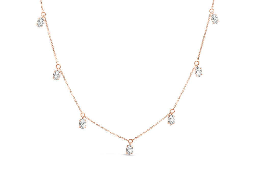 14K Rose Gold 1 3/8 Cttw Oval Lab Grown Diamond Dangle Station Necklace - 17" Inches