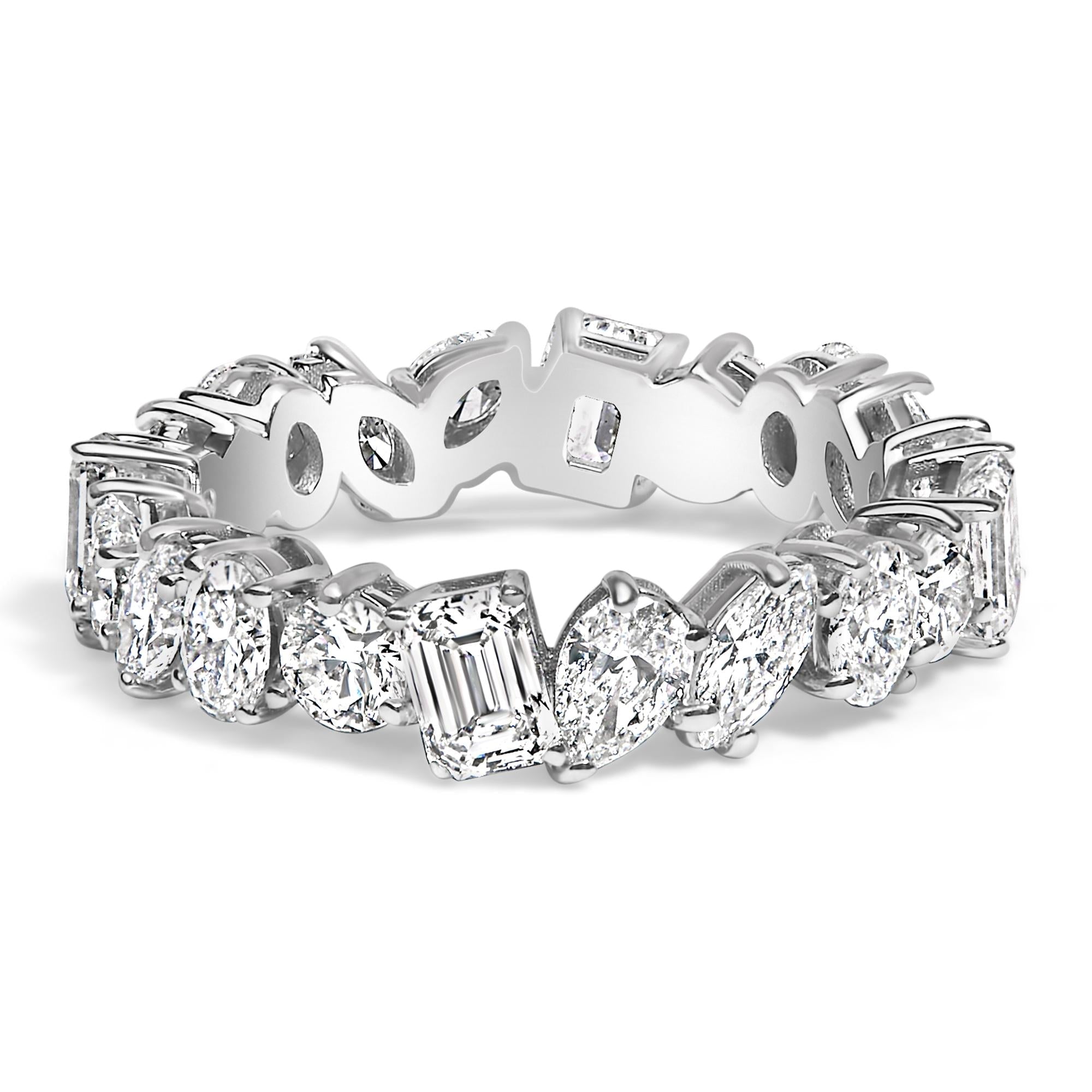 14K White Gold 3 1/3 Cttw Lab Grown Multi Shape Diamond Eternity Band Ring  - Size 6