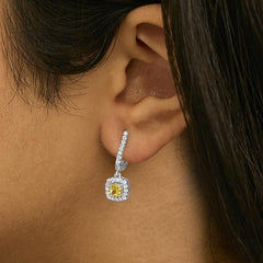 14K White Gold 1 1/5 Cttw Yellow Lab Grown Diamond Halo Drop and Dangle Earrings